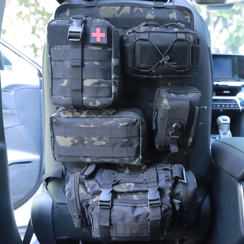 Jimikay Universal Tactical Seat ​Back Organizer Vehicle Molle Panel Organizer Storage Bag with 5 Detachable Molle Pouch for All Vehicel Such as Jeep,Truck,SUV, Car, Ford,Chevy etc - Image 1